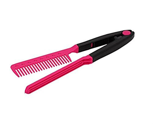 DIY Salon Hair Brush Combs Hairdressing Styling Hair Straightener V Shaped Straight Comb (Pink)