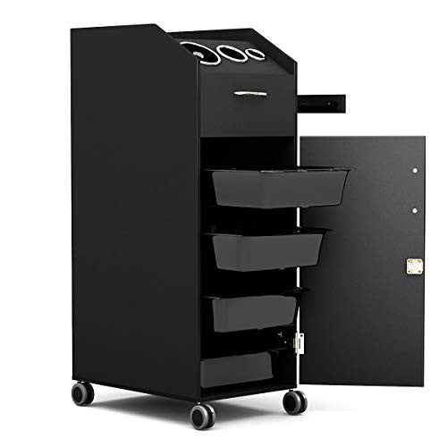 Giantex Salon SPA Beauty Rolling Trolley Cart, Storage Organizer with 4 Drawers Lockable, Hairdressing Tool Station Mobile Makeup Cases, Hair Salon Utility Cart w/Hairdryer Holder