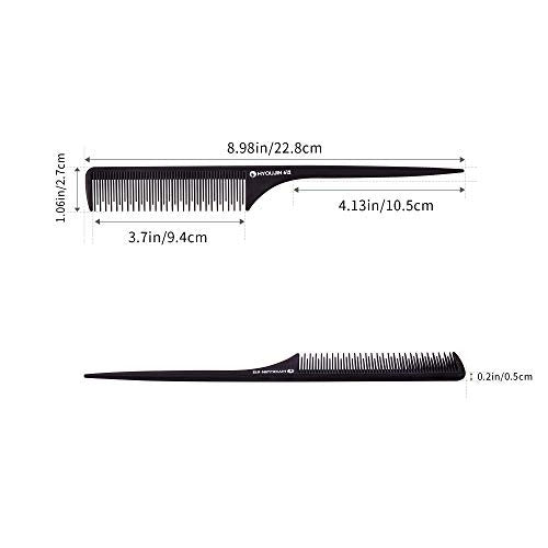 HYOUJIN 612 Black Carbon Triple Teasing Comb,Rat tail Comb,100% Anti-Static, 230℃ Heat Resistant,Triple Teeth Tail Comb for Salon/Barber Sectioning and Styling-Perfect Lifting Fluffing