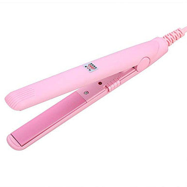Hair Straightener Flat Iron, 2 in 1 Mini Hair Straightener Ceramic Tourmaline Plate Beauty Flat Iron Heating Curler（4Colors ） (Pink beauty plug)