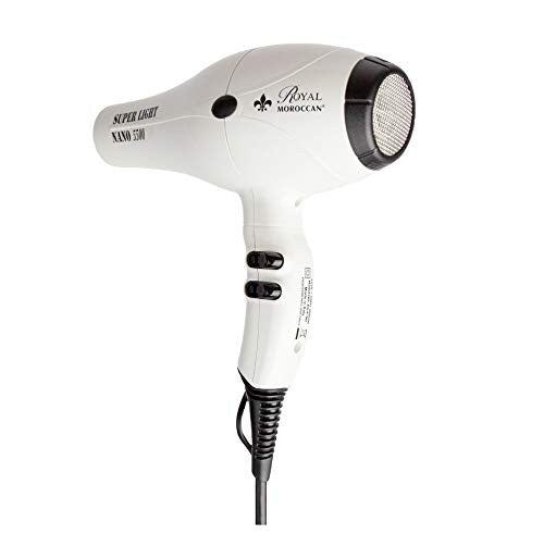 Nano 5500 White Super Light Salon Professional Hair Dryer | 2000 Watt Lightweight Italian Powerful Blow Dryer |1LB| Quiet, Brushless Motor, Multiple Settings w/Cool Finishing Blast & Dual Nozzles