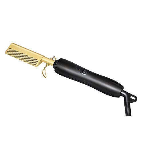 Aostuo Electric Hot Straightening Heat Pressing Comb Ceramic Curling Flat Iron Curler Designed Hair Straightener for Natural Black Hair,Wigs,Beards