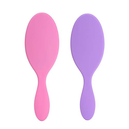 SOFOVIEW 2 件装顺发梳，带柔软尼龙刷毛，无痛防静电顺发梳，减少毛躁按摩头皮，适合女性、男性和儿童，粉色和紫色