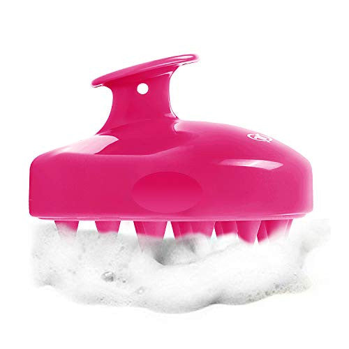 Brosse de massage pour cuir chevelu FReatech [Humide et sec], poils en silicone souples, soin du cuir chevelu, exfoliation et élimination des pellicules, stimulation de la pousse des cheveux - Rouge