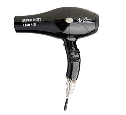 5500 Black Super Light Salon Professional Hair Dryer | 2000 Watt Lightweight Italian Powerful Blow Dryer | 1LB | Quiet Brushless Motor, Multiple Settings w/Cool Finishing Blast & Dual Nozzles