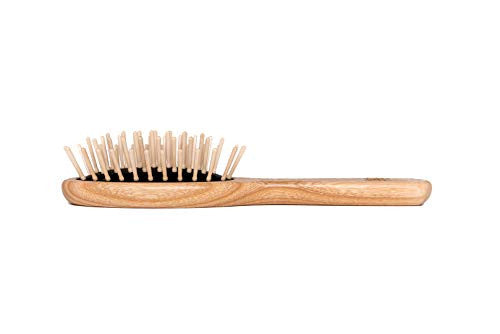 Tek small oval hairbrush in ash wood with short wooden pins - Handmade in Italy
