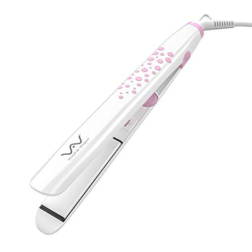 直发器 电气石陶瓷 2 合 1 平板夹 自动关闭 3 档温度控制 1 英寸珍珠白 加 2 个沙龙夹