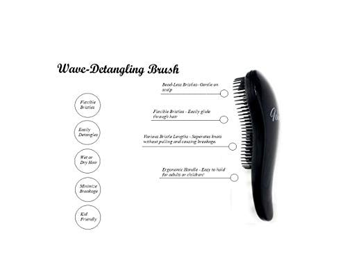 GBS Wave Detangling Brush - Wet Glide Thru Hair Brush, Professional No Pain Detangler for Women, Men, and Kids! For Curly, Wavy, Thick, Thin, Wet, Dry and Straight Hair - Black