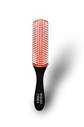 SpeedSavings Brosse à coussin en nylon à 9 rangées version 2 pour cheveux bouclés avec contrôle des bords et peigne démêlant (brosse à coussin + contrôleur de bord)