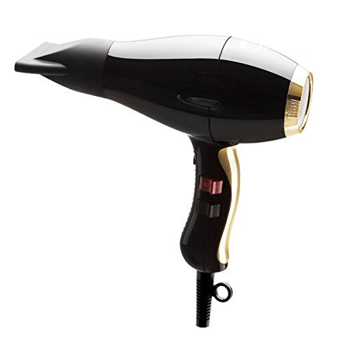 Elchim 3900 Healthy Ionic Hair Dryer, Special Edition Black/Gold Color: Professional Ceramic and Ionic Blow Dryer - 2000 Watt | 2 Concentrators Included | Fast Drying, Quiet, and Lightweight