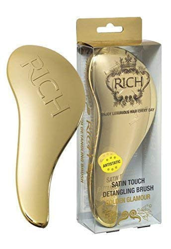 RICH Hair Care Brosse démêlante Golden Glamour Satin Touch pour tous les types de cheveux – Garde les cheveux lisses – Antistatique, réduit les frisottis, pour cheveux secs et mouillés, format voyage