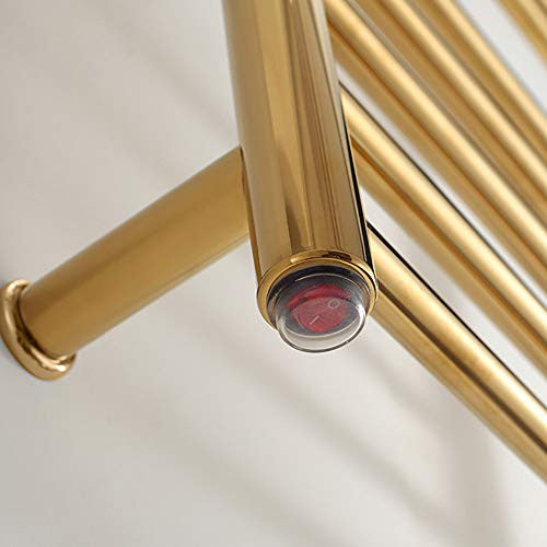 BILLY'S HOME Sèche-serviettes électrique, tour chauffante électrique en acier inoxydable 304 avec 4 barres chauffantes, montage mural pour salle de bain, or 450 × 540 × 125 mm, plug-in