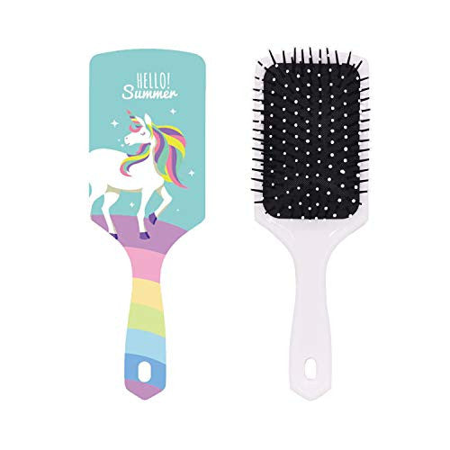 Unicorn Hairbrush, Blue Hair Detangler Brush Handmade Comb with Rainbow Paddle Soft Nylon Bristle & Air Cushion Brush Wave Frizzy Long Thick Fine Hair Smoothing Straightener Brush for Women Girls