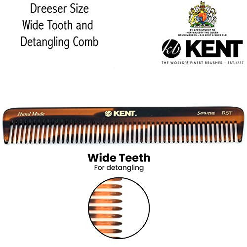 Kent R5T All Coarse Hair Detangling Comb Wide Teeth Dressing Table Comb for Thick Curly Wavy Hair. Hair Detangler Comb for Grooming Styling Hair, Beard and Mustache. Saw-Cut. Handmade in England