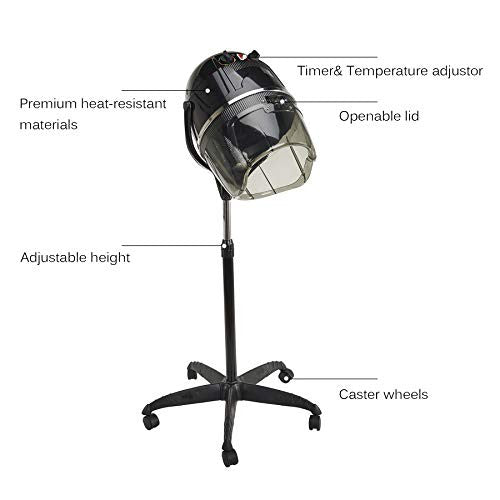 Y-NOT Professional Adjustable Hooded Stand Up Hair Bonnet Dryer, Floor Rolling Base with Wheels for Beauty Salon Equipment Home