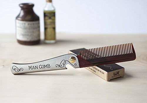 Daft 'Orginal' Man Comb, Folding Metal Pocket Comb for Men, Bearded Man Comb with Handle, The Ultimate Tool for Your Hair, Beard and Beer, (Brown)