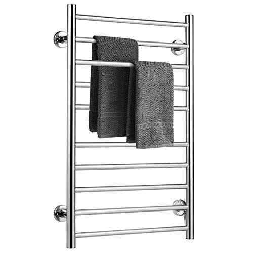 Tangkula Towel Warmer, Home Bathroom 10 Bar Stainless Steel Space Saving Plug-in Wall Mounted Cloth Towel Heated Drying Rack (20" W x 31.5" H)