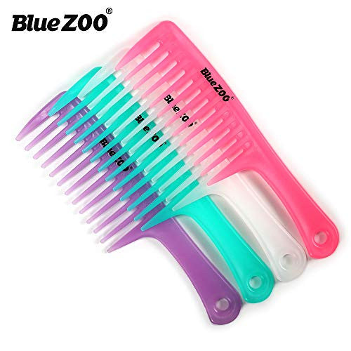 BlueZOO 4 Pieces 9.5 Inches Anti-static Large Tooth Detangle Comb Wide Tooth Hair Comb Salon Shampoo Comb for Thick Hair Long Hair and Curly Hair