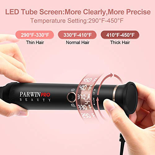 Curling Iron Wand Set 7 in 1, PARWIN Ceramic Curling Wand Set LED Temperature Adjustable with 7 Interchangeable Hair Wand Ceramic Barrels, Anti-scalding Tip (0.5'' to 1.25'') and Heat Resistant Glove