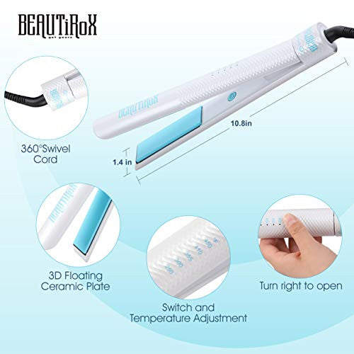 BEAUTIROX Flat Hair Iron with Anti-Static Technology and Temperature Controls for Straightening and Curls,White