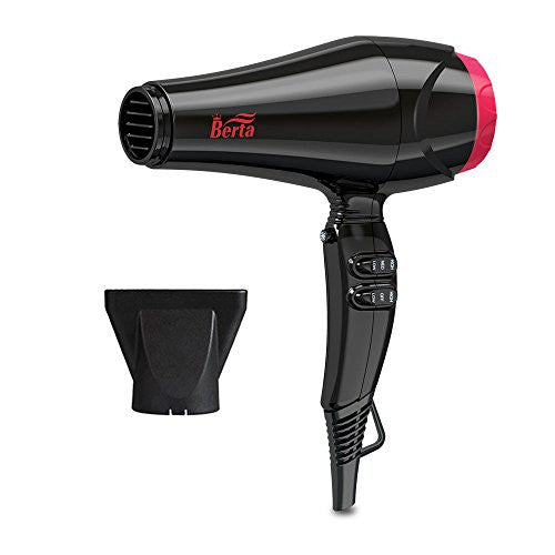 BERTA 1875W Negative Ions Hair Blow Dryer with 2 Speed and 3 Heat Setting Ceramic Hair Dryer, Black