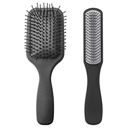 2Pcs Paddle Hair Brush, Detangling Brush and 9-Row Half Radial, Ionic Charged, Styler Hairbrush Set for Men and Women, Great On Wet or Dry Hair