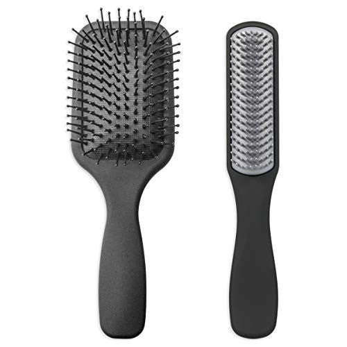 Lot de 2 brosses à cheveux, brosse démêlante et demi-radiale à 9 rangées, chargée ionique, ensemble de brosses à cheveux styler pour hommes et femmes, idéales sur cheveux mouillés ou secs