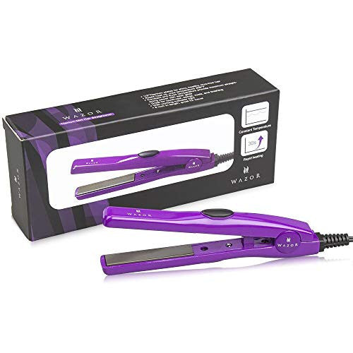 2nd Generation Professional Dual Voltage Travel Size 0.5 inch Mini Flat Iron Tourmaline Ceramic Hair Straightener Purple
