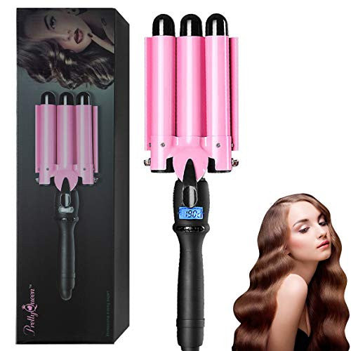 Triple Barrel Curling Iron 3 Barrel Pink Crimper Wave Iron Beach Waver Hot Iron Hair Waver Iron Hair Crimper Iron 25mm Deep Waver Wand