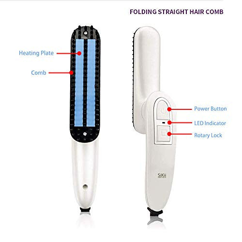 SiKii Beard Straightener for Men, Brush Hair Straightening Comb Quick Heated Brush for Home and Travel MC11(White)