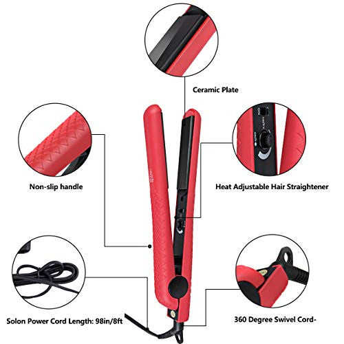 Giantex Fer à lisser en céramique tourmaline, fer plat ionique antistatique, larges plaques en céramique, chaleur thermostatique automatique, fer à lisser pour la maison et les voyages