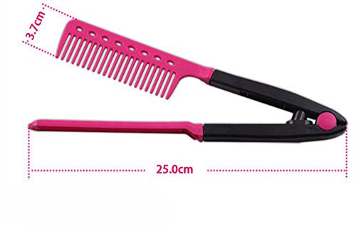 DIY Salon Hair Brush Combs Hairdressing Styling Hair Straightener V Shaped Straight Comb (Pink)