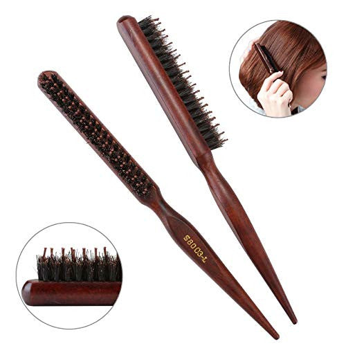 CCbeauty Teasing Brosse à cheveux en poils de sanglier pour femme Queue en bois Crêpage Brosses Teaser Lissage et coiffage Peigne à cheveux fins 2 pièces