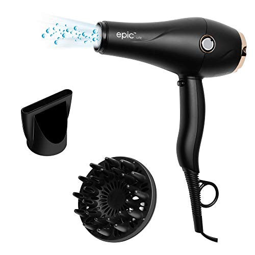 Epic Lite Negative Ionic Hair Dryer, Pro Ceramic Honeycomb Blow Dryer with Diffuser Concentrator for Fast Drying, AC Motor, Lightweight, Prevent Hair Loss Overheating, Repair Damaged Hair, Anti-Frizz