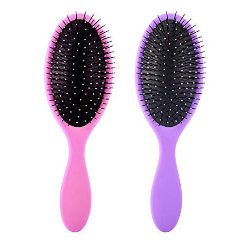 SOFOVIEW 2Pack Detangling Paddle Hair Brush with Soft Nylon Bristles,No Pain Anti Static Hair Detangler to Reduce Frizz Massage Scalp for Women,Men and Kids,Pink & Purple