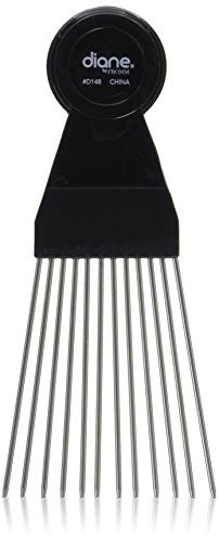 Diane Fan Pick, Black, 1 comb, Stainless steel, steel teeth, stainless, rounded tips, hair brush, hair pick, pik, long hair, won’t hurt your scalp, won’t pull on your hair