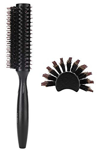 Natural Boar & Nylon Bristle Blow Drying Hair Brush -Semi Round, Professional Wooden Round Blowout Hairbrush for Styling Women&Men's Medium Wavy, Curly, Volume Hair