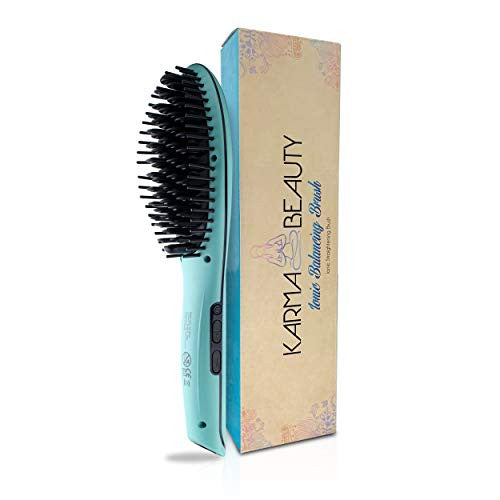 Hair Straightener Brush | Anti - Scald straightening Heat Brush | Ionic Ceramic Technology | LCD Screen | Auto Shut Off | Karma Beauty |(Turquoise)