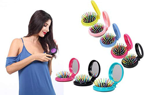 LOUISE MAELYS 1Pcs Folding Mini Pocket Hair Comb with Mirror Travel Set Gift Idea