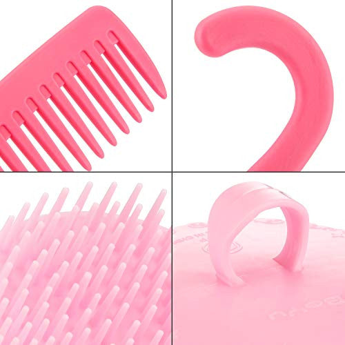 2 Pack Wide Tooth Comb Shower, Detangler Shower Comb with Hook, Hair Wide Tooth Dry Wet Comb and 2 Pack Shampoo Scalp Massage Shower Brush