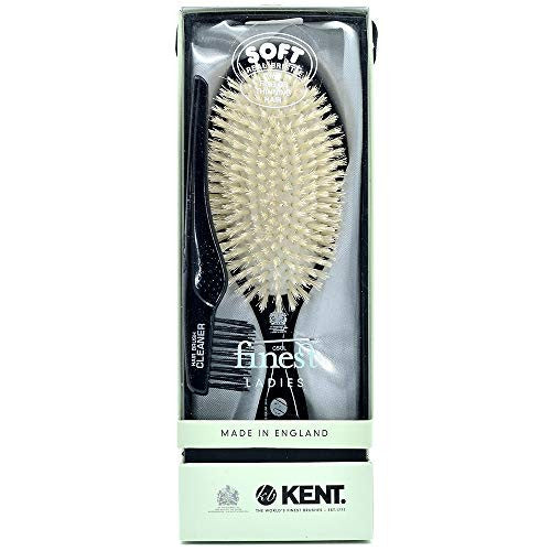 Kent CSGL 8.5 Large Oval Cushion Straightening Brush and Hair Detangler -  Natural White Boar Bristle Hair Brush - Shine Hair Brush and Scalp Scrubber