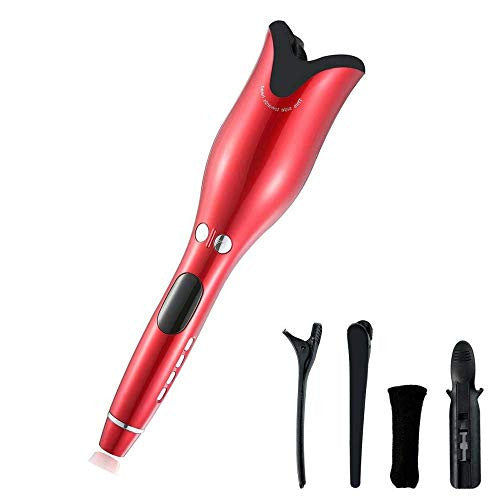 Bonsnail Automatic Ceramic Rotating Hair Curler,Rose Professional Air Spin N Curl Hair Curler for All Hair Types, LCD Digital Display, Red, US