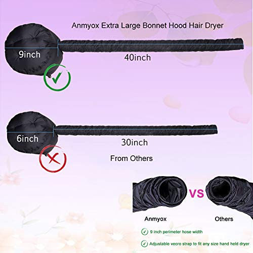 Bonnet Hood Hair Dryer Attachment, Anmyox Hooded Hair Dryer Home Hair Drying Cap for Styling,Curling and Hair Deep Conditioning,Adjustable Large Soft Bonnet for Hand-held Blowing Hair Dryers.