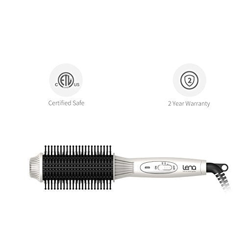 LENA Curling Iron Brush | Anti Scald Ceramic Curler | 1.4 Inch Volumizing Iron with Adjustabe Temp - Auto Shut Off - PTC Heater - Bonus Travel Case + Clips