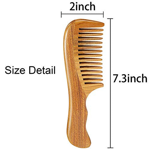 3 Pack Wooden Wide Tooth Comb  Natural Handmade Green Sandalwood Wide Tooth Comb, Natural Sandal wood scent for Curly Hair Detangling Sandalwood Comb