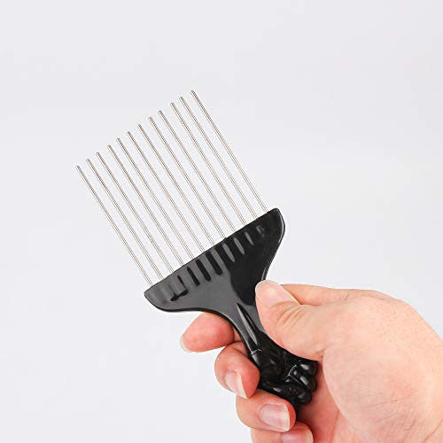 Folansy 2 Pcs Afro Comb Metal African American Pick Comb Hairdressing Styling Tool Hair Pick for Hair Styling … (Black-1, 2 pack)