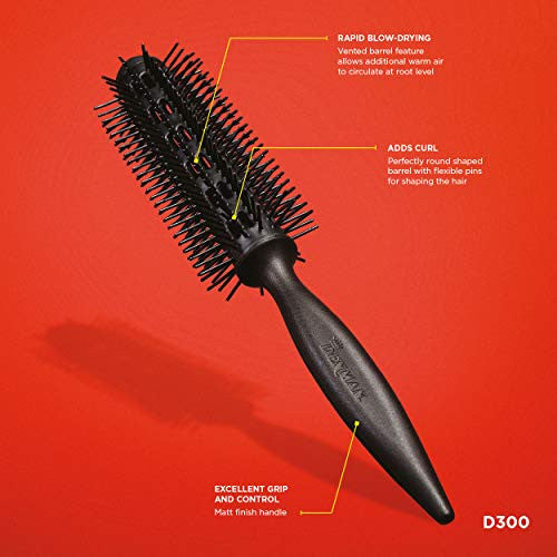 Denman Brosse à cheveux D300 – Brosse d'aération pour la circulation de l'air – Brosse à cheveux ronde avec prise maximale, poignée ergonomique, épingles rondes et cheveux à séchage rapide