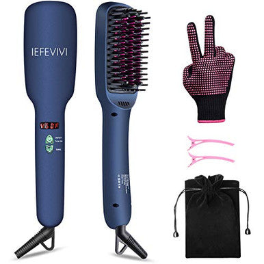 IEFEVIVI Hair Straightener Brush Lonic-2-in-1 Straightening Brush Iron with Anti-Scald Feature, Auto Temperature Lock and Auto-off Function MCH hair straightener Ceramic Technology