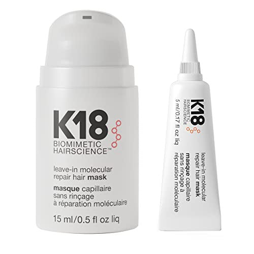 K18 Leave-In Repair Hair Mask, 4-Minute Speed Treatment, Renews Hair Damage From Color, Chemical Services Heat (1 of each 15ml & 5ml)