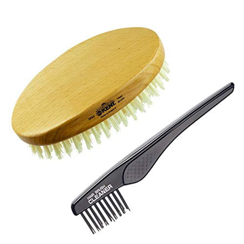 Kent MG3 Finest Men's Hair Brush & Beard Brush for Skin Care + LPC2 Brush Cleaner - 100% Natural White Boar Bristle Brush for Mens Grooming, 360 Wave, and Beard Straightener For Men's Hair Care